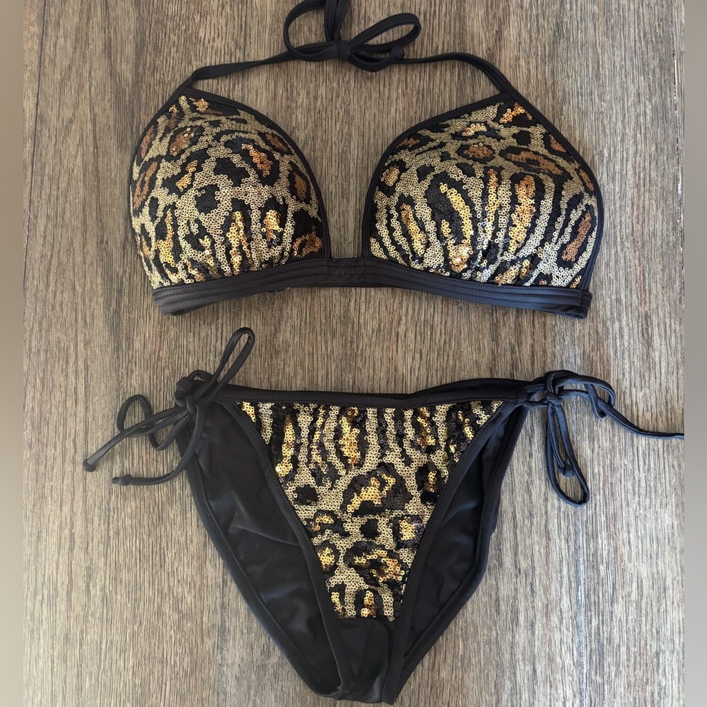 VENUS Gold and Black Animal Print Bikini